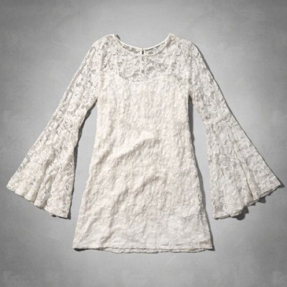 Abercrombie & Fitch White Lace Bell Sleeve Shift Dress Size Medium - Picture 2 of 12